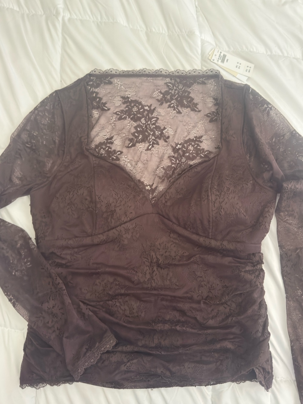 Abercrombie Brown Sheer Lace Top with Built In Bra